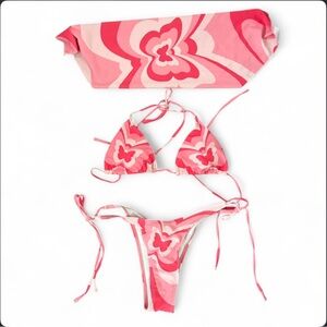 Retro Pink Swirl Triangle Bikini Set